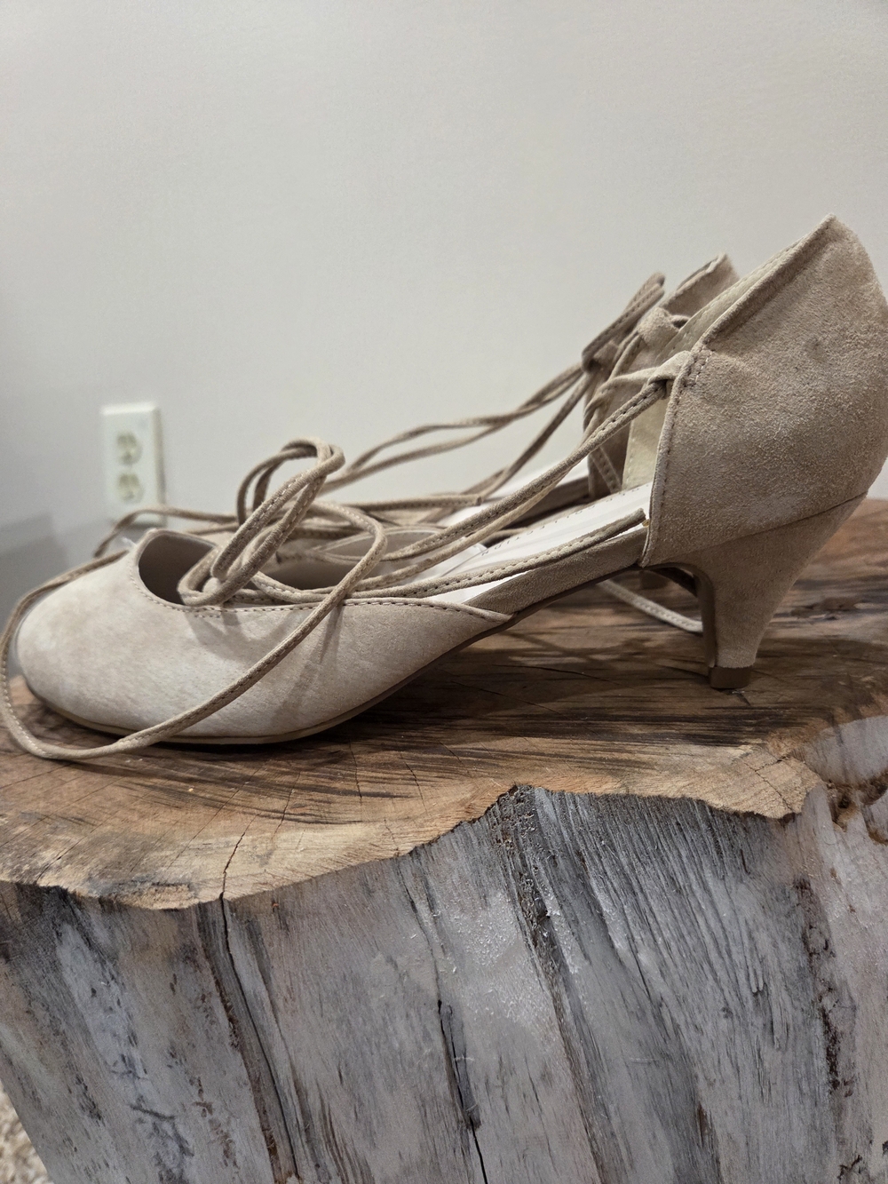 torrid Suede Lace-Up Kitten Heels in Taupe